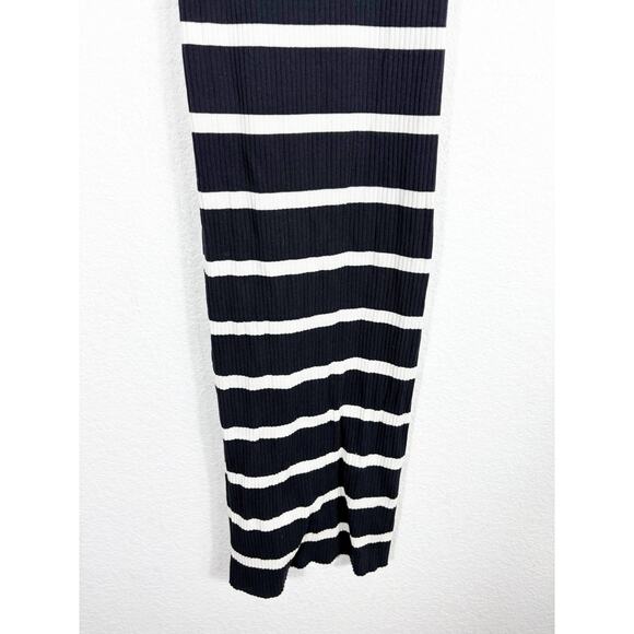 Zara Navy Striped Square-Neck Maxi Dress Medium Ribbed Knit Stretch Minimalist - Picture 9 of 13